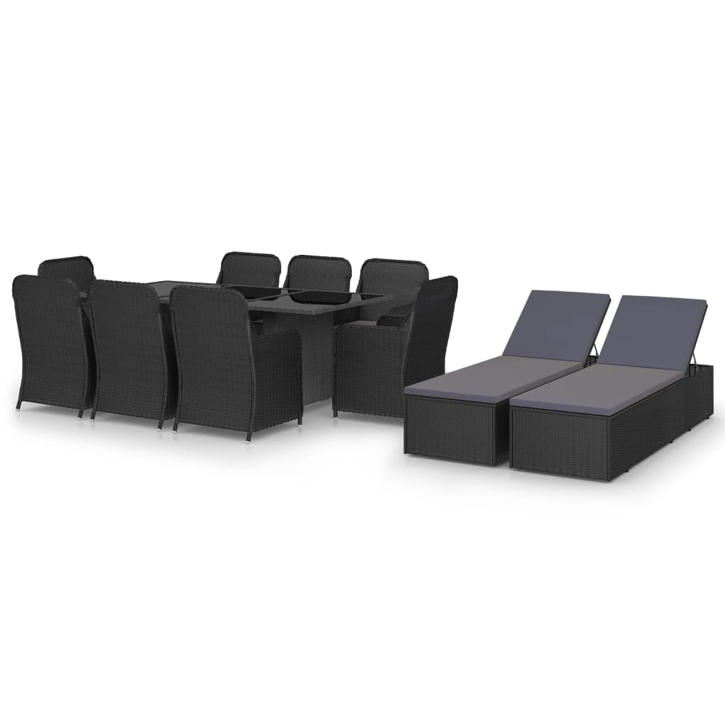 vidaXL 11 Piece Patio Dining Set Poly Rattan Black