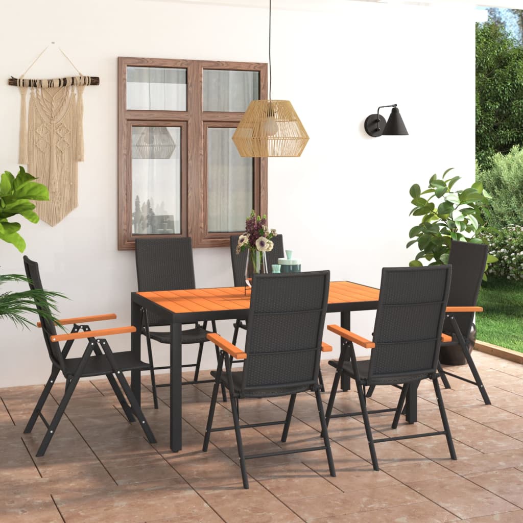 vidaXL 7 Piece Patio Dining Set Black and Brown