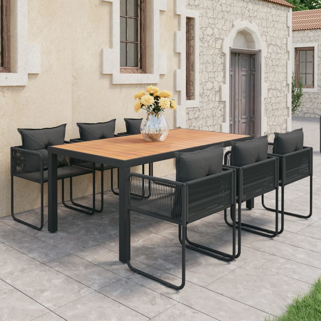 vidaXL 7 Piece Patio Dining Set PVC Rattan Black and Brown