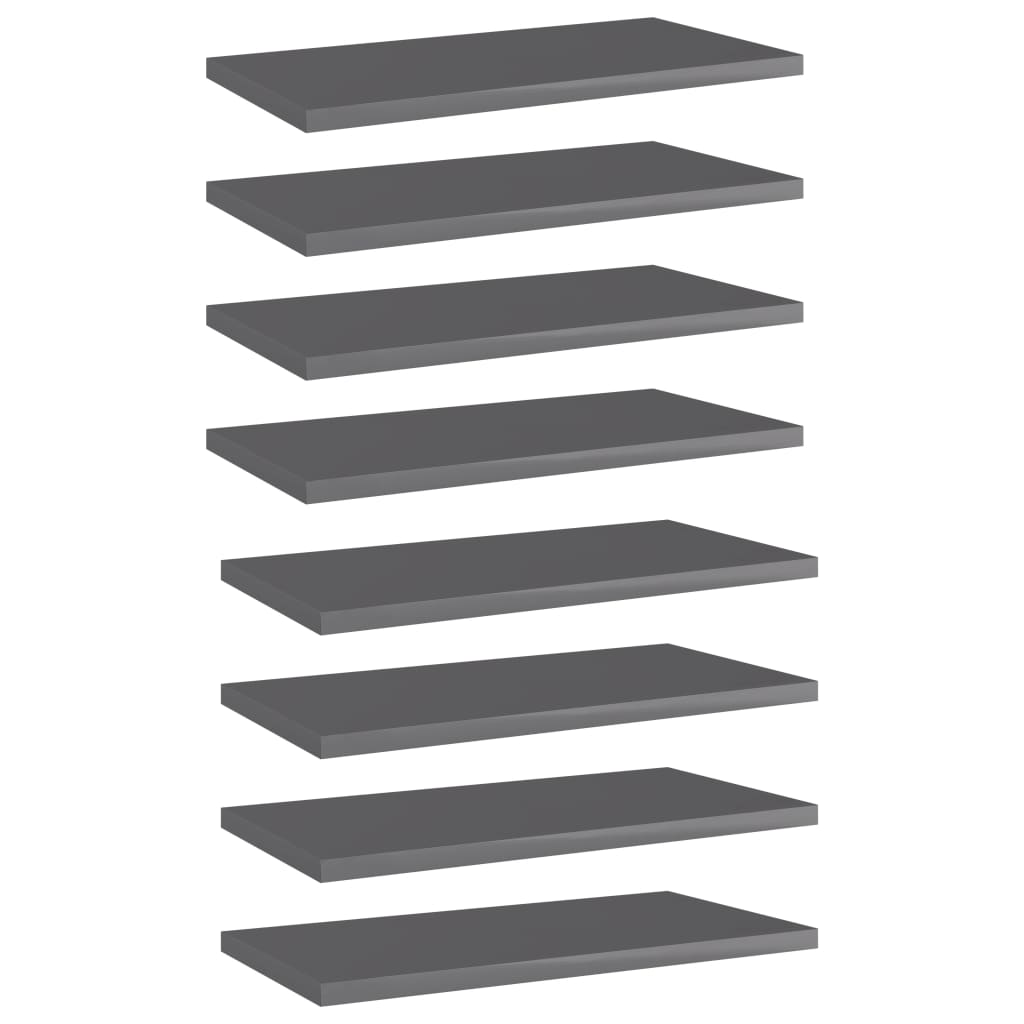 vidaXL Bookshelf Boards 8 pcs High Gloss Gray 15.7x7.9x0.6 Engineered Wood