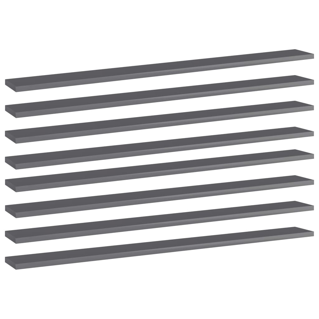 vidaXL Bookshelf Boards 8 pcs High Gloss Gray 39.4''x3.9''x0.6'' Engineered Wood