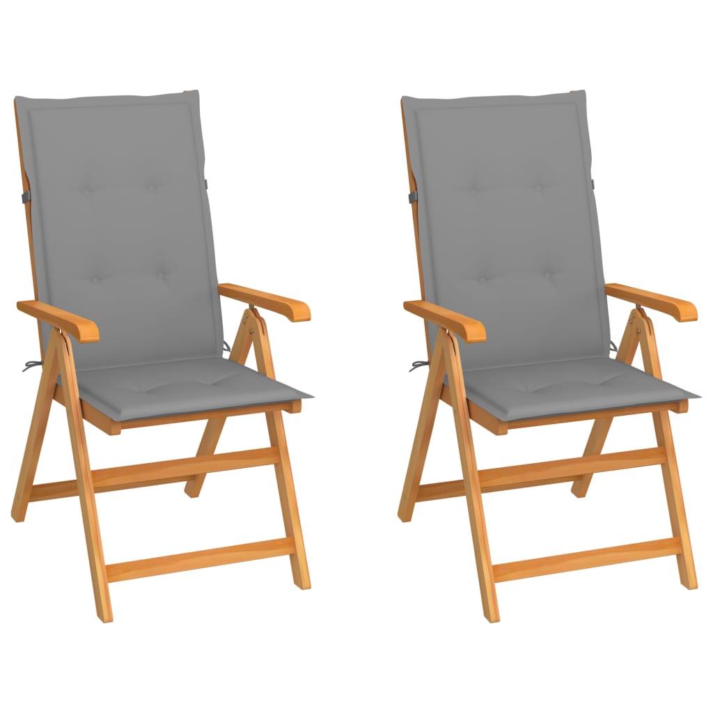 vidaXL Patio Chairs 2 pcs with Gray Cushions Solid Teak Wood