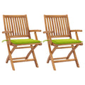 vidaXL Gartensthle 2 Stk. mit Hellgrnen Kissen Teak Massivholz