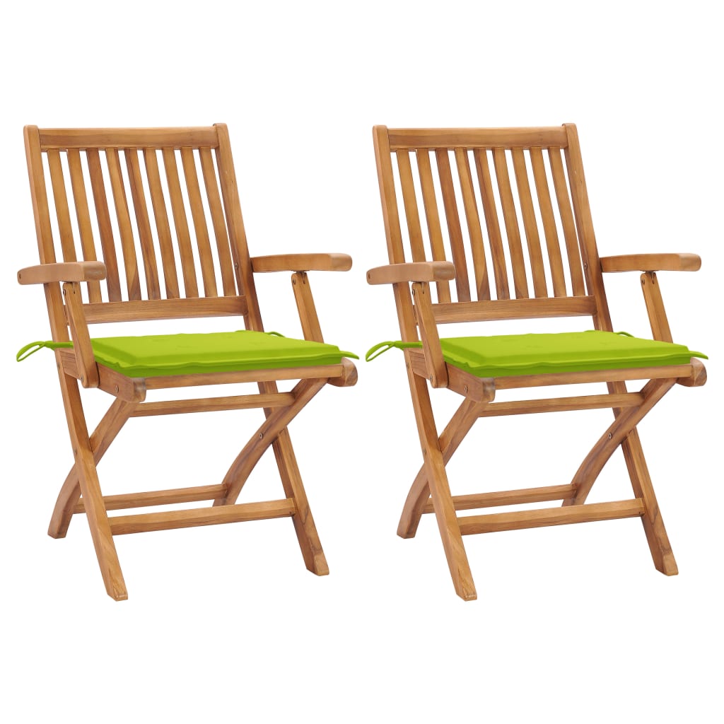 vidaXL Gartensthle 2 Stk. mit Hellgrnen Kissen Teak Massivholz