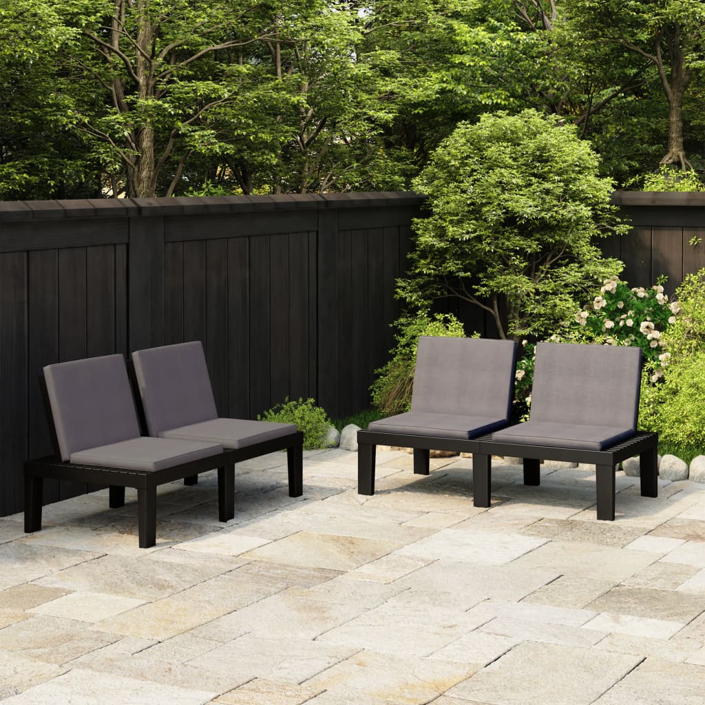 vidaXL Patio Lounge Benches with Cushions 2 pcs Plastic Gray