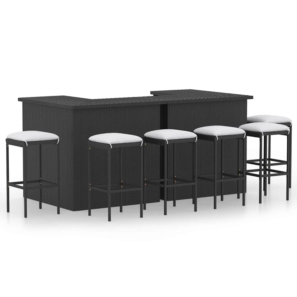 vidaXL 8 Piece Patio Bar Set with Cushions Poly Rattan Black