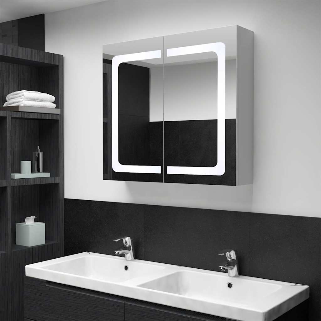 vidaXL LED Bathroom Mirror Cabinet in Anthracite Color – Modern Design - Quality MDF in Melamine Finish – Energy-Efficient LED Lighting – Spacious Storage with 3 Shelves
