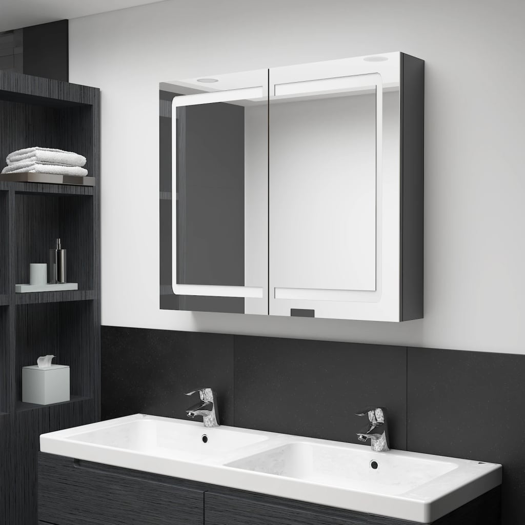 vidaXL LED Bathroom Mirror Cabinet Shining Gray 31.5x4.7x26.8