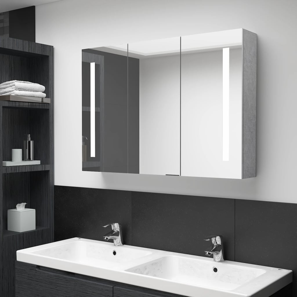 vidaXL LED Bathroom Mirror Cabinet Concrete Gray 35x5.5x24.4