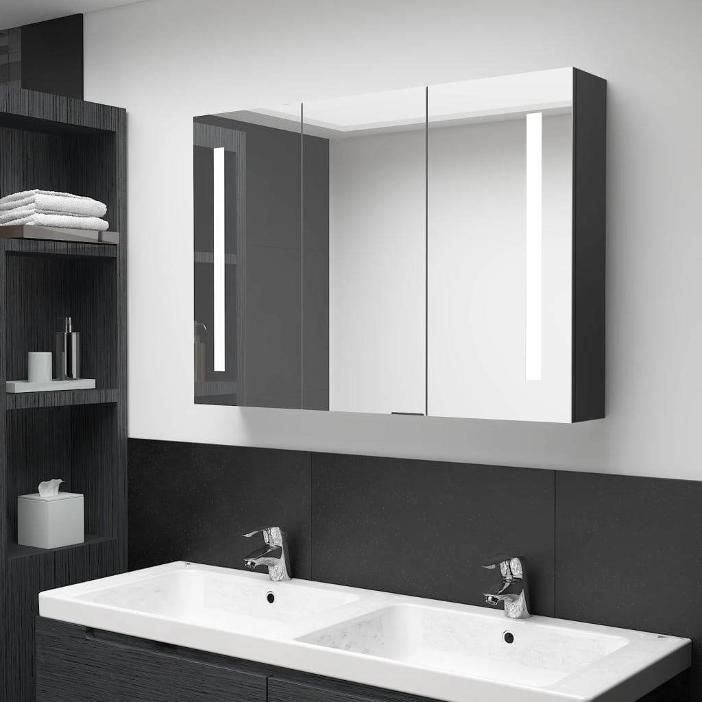 vidaXL LED Bathroom Mirror Cabinet 35x5.5x24.4 Shining Black