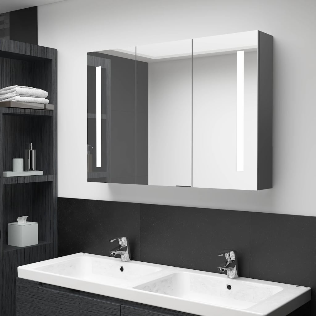 vidaXL LED Bathroom Mirror Cabinet 35x5.5x24.4 Gray