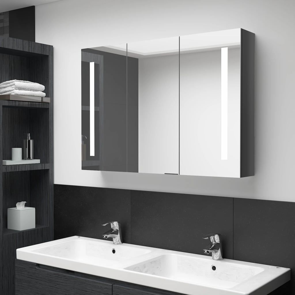 vidaXL LED Bathroom Mirror Cabinet 35x5.5x24.4 Shining Gray