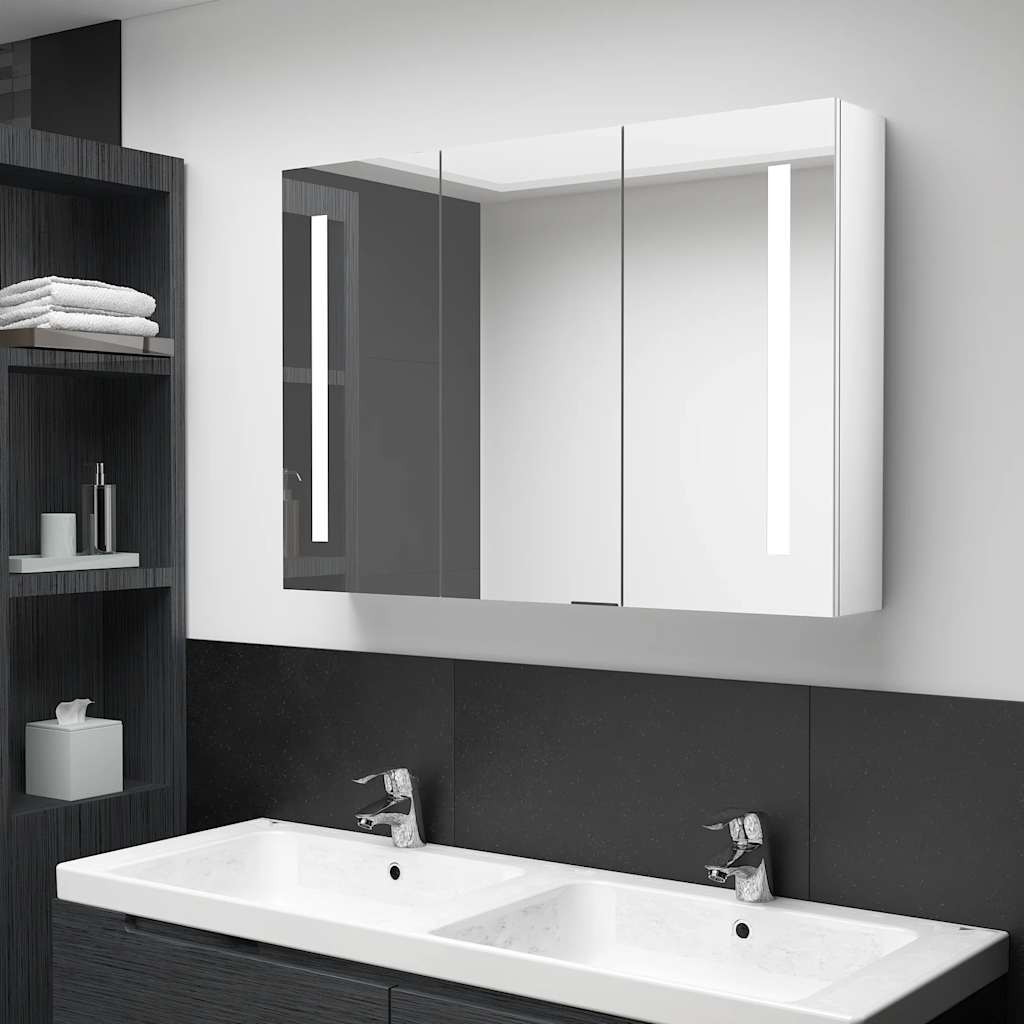 vidaXL LED Bathroom Mirror Cabinet 35x5.5x24.4 Shining White
