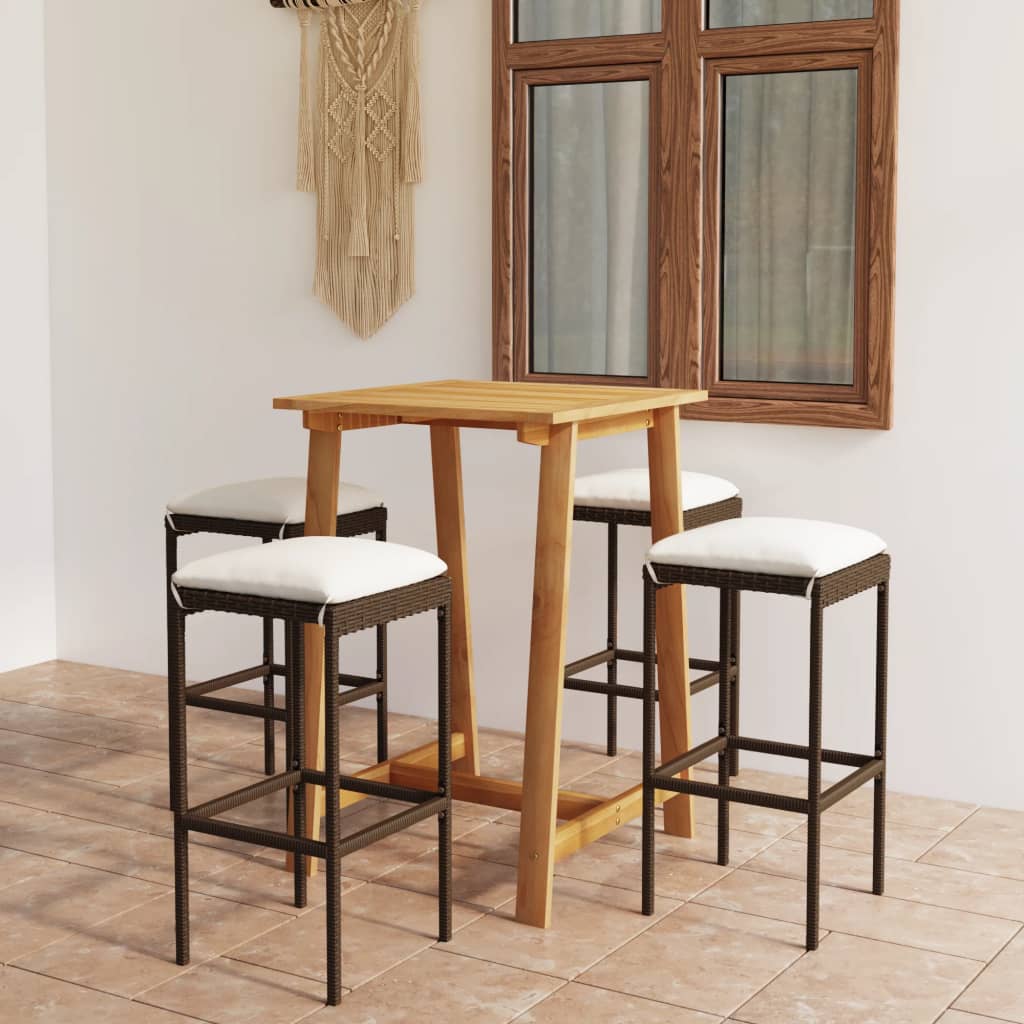 vidaXL 5 Piece Patio Bar Set with Cushions Brown