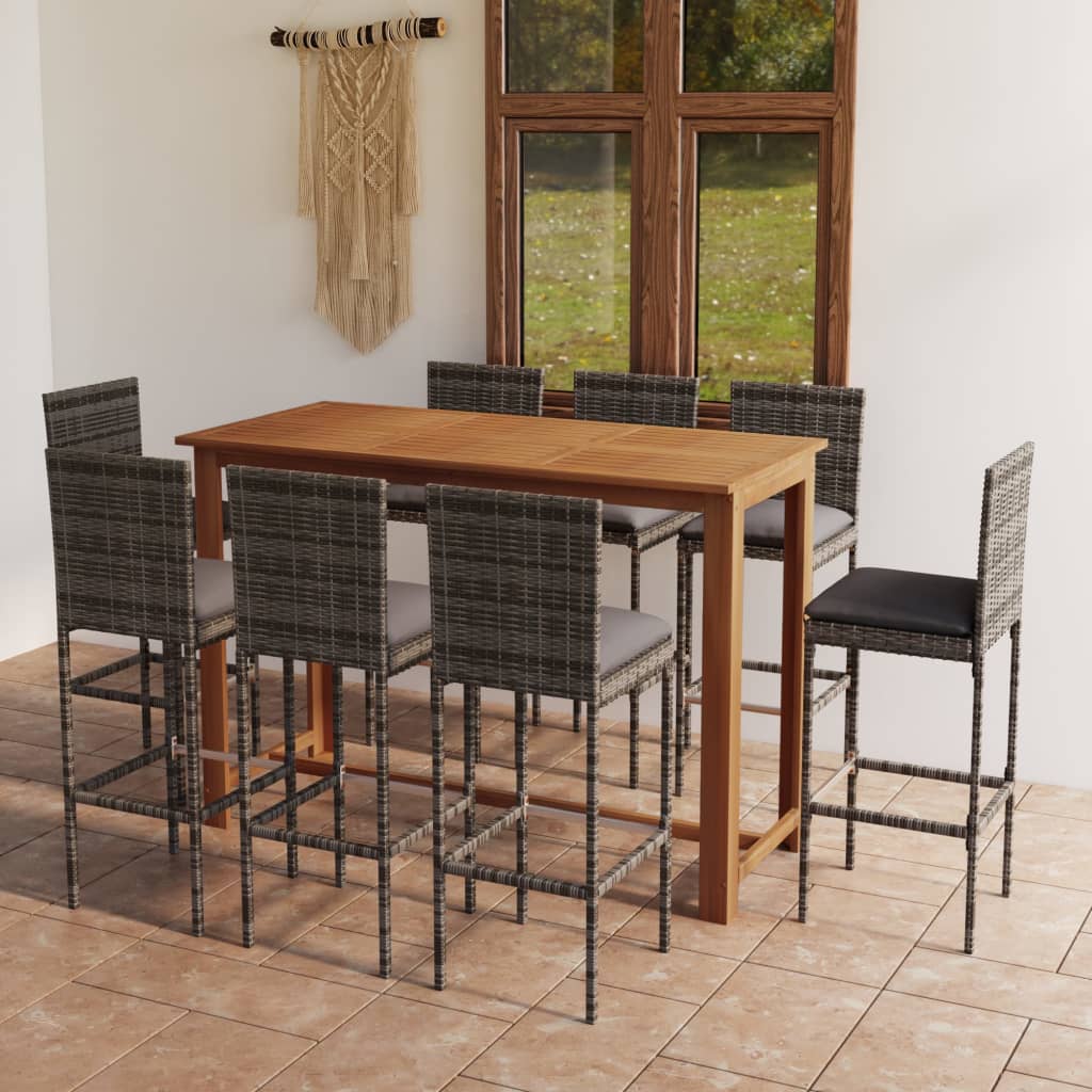 vidaXL 9 Piece Patio Bar Set with Cushions Gray