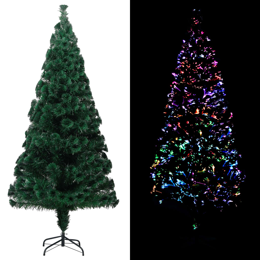 Vidaxl 6Ft Artificial Christmas Tree - Fiber Optic With Stand, Multi-Colored Lights, Pvc - Indoor/Outdoor Holiday Decor, Reusable, Easy Assembly Green Tree