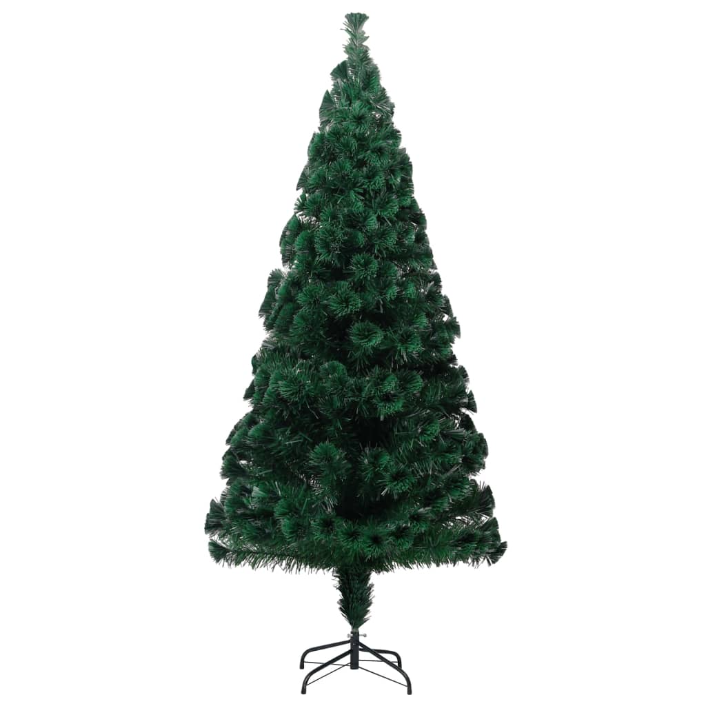 Vidaxl 7 Ft Artificial Christmas Tree With Stand - Pvc And Fiber Optic Green Christmas Tree With Multicolor Lights For Indoor And Outdoor Decor.