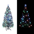 vidaXL 5ft Artificial Christmas Tree with LED & Fiber Optic Lights, Green & White PVC, Model 329028 - Durable & Reusable Holiday Decor