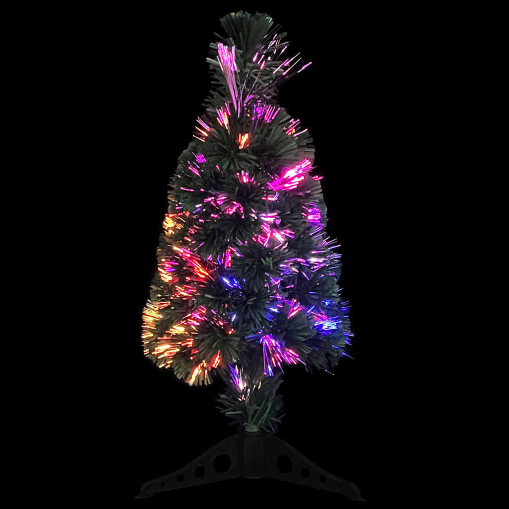Vidaxl Artificial Slim Christmas Tree With Stand - 2Ft Multicolor Fiber Optic Lighting - Reusable - Low Power Consumption - Usb Connection - Black And Green