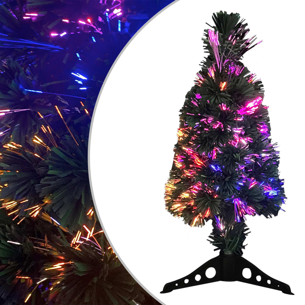 Vidaxl Artificial Slim Christmas Tree With Stand - 2Ft Multicolor Fiber Optic Lighting - Reusable - Low Power Consumption - Usb Connection - Black And Green