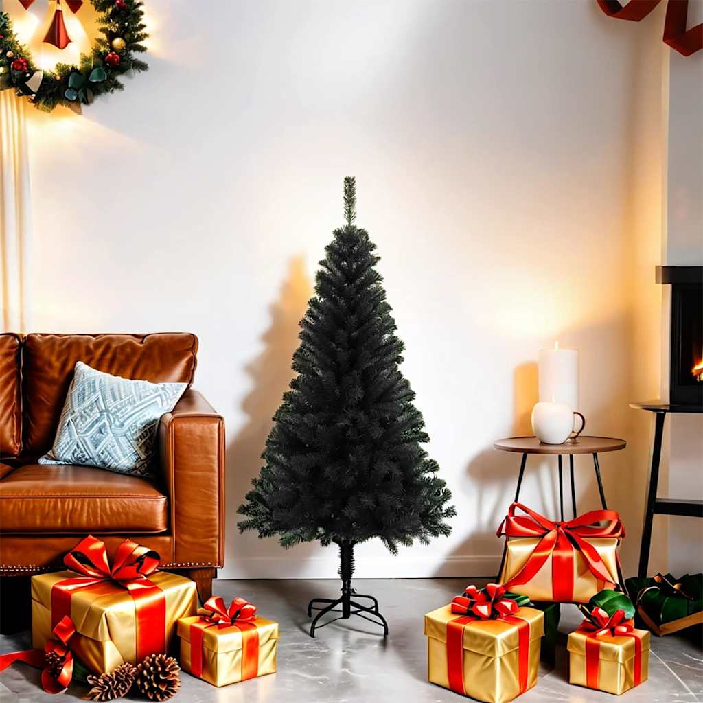 Vidaxl 4 Ft Artificial Christmas Tree - Black - Pvc Material - Indoor And Outdoor Use - Economical And Eco-Friendly - 230 Lifelike Tips With Stable Steel Stand