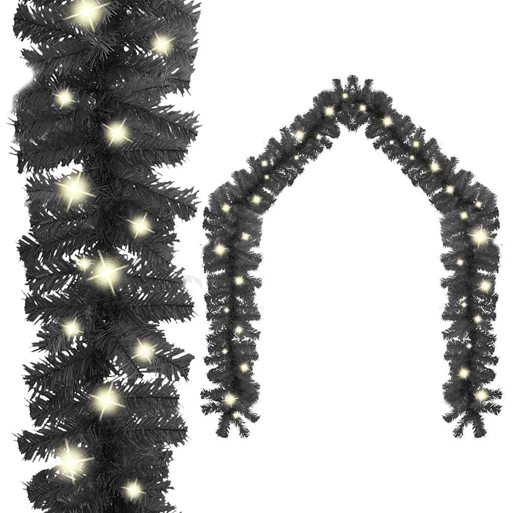 Vidaxl Christmas Garland With Led Lights, 32.8Ft Realistic Black Pvc, Christmas Decoration With Usb Connection, Versatile & Energy-Efficient Holiday Decor