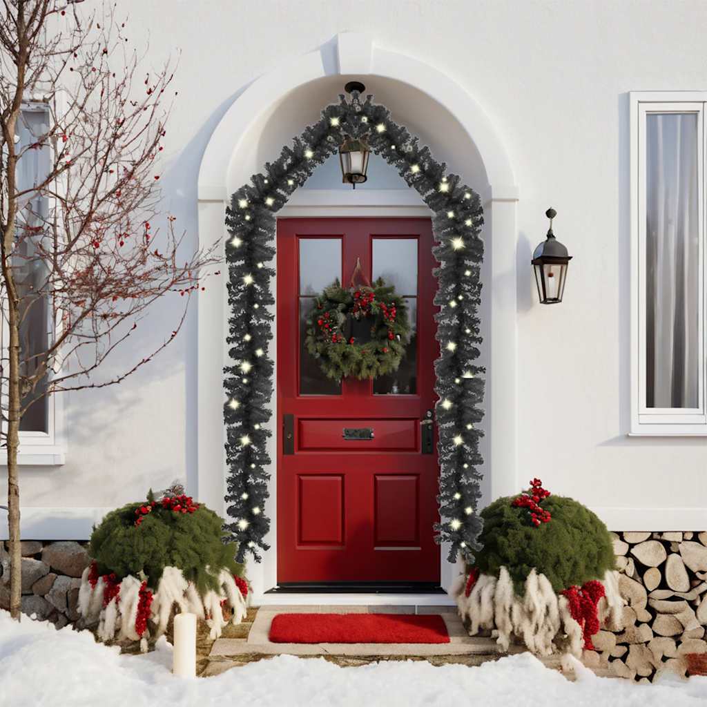 Vidaxl Christmas Garland With Led Lights, 32.8Ft Realistic Black Pvc, Christmas Decoration With Usb Connection, Versatile & Energy-Efficient Holiday Decor
