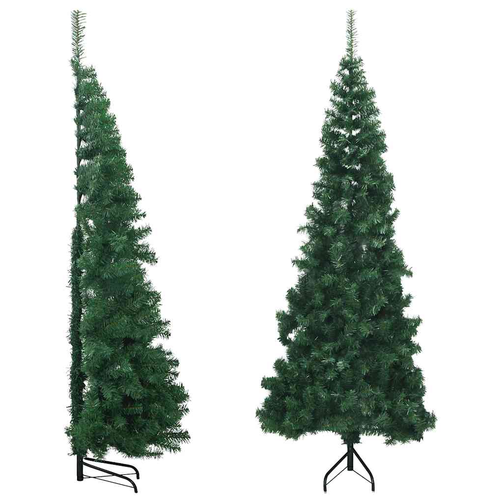 Vidaxl Green Corner Artificial Christmas Tree - 7Ft Pvc Xmas Tree With Adjustable Branches, Steel Stand - Compact For Tight Spaces - Economical Reusable Festive Centerpiece