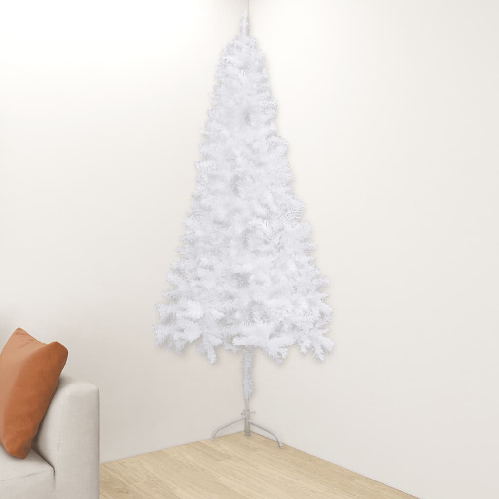 Vidaxl White 7 Ft Corner Artificial Christmas Tree – Compact, Space Saving, With Adjustable Branches, Pvc And Steel Construction, Includes Stand