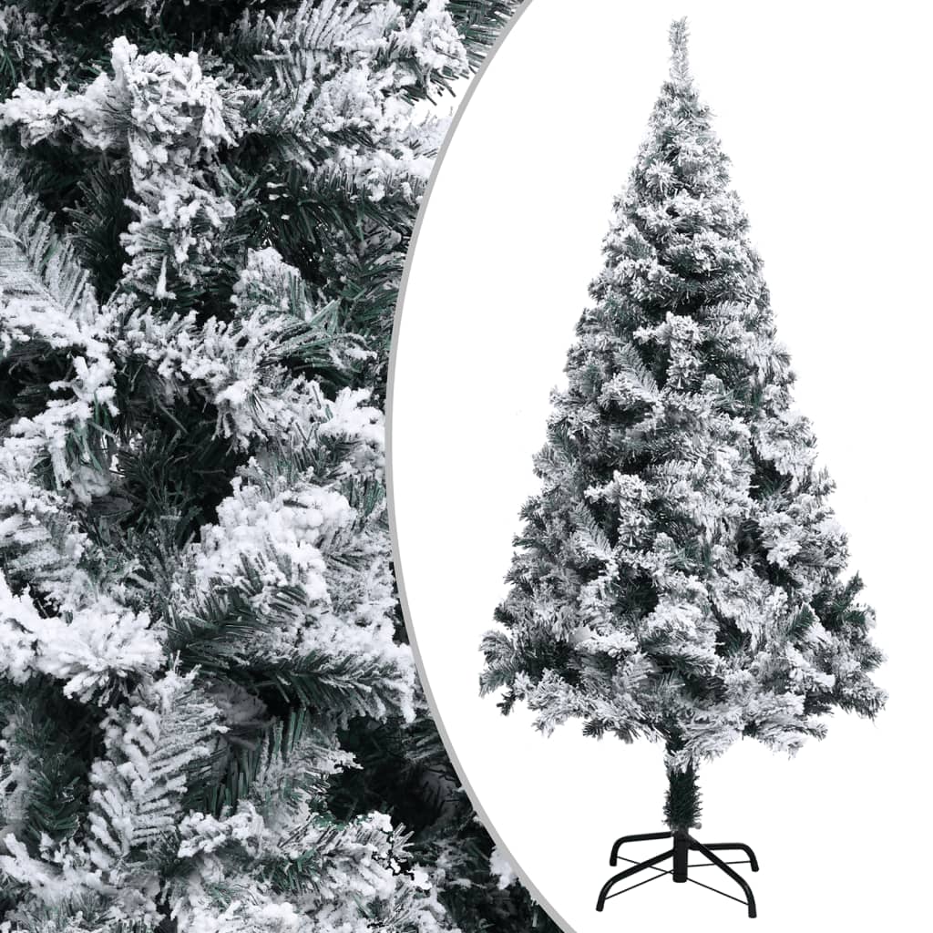 Vidaxl 4Ft Green Flocked Snow Artificial Christmas Tree - Lifelike Pvc Material With Sturdy Steel Stand - For Indoor And Outdoor Holiday Decorations