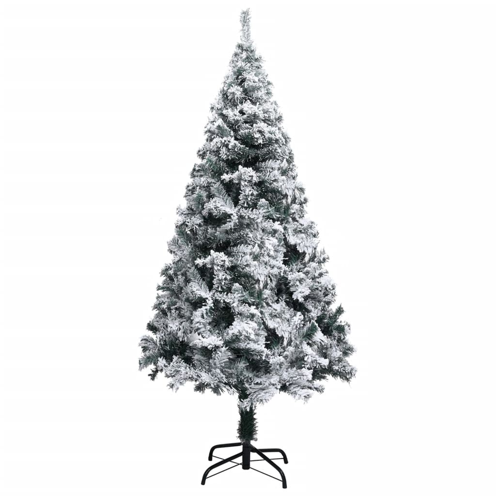 Vidaxl 4Ft Green Flocked Snow Artificial Christmas Tree - Lifelike Pvc Material With Sturdy Steel Stand - For Indoor And Outdoor Holiday Decorations