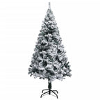 Vidaxl 4Ft Green Flocked Snow Artificial Christmas Tree - Lifelike Pvc Material With Sturdy Steel Stand - For Indoor And Outdoor Holiday Decorations