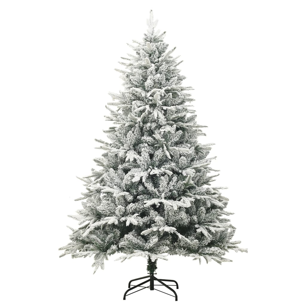 Vidaxl Artificial Christmas Tree 94.5&quot; With Flocked Snow, Green Pvc & Pe Material, Adjustable Branches, Steel Stand Included - Perfect Centerpiece For Xmas Decorations.