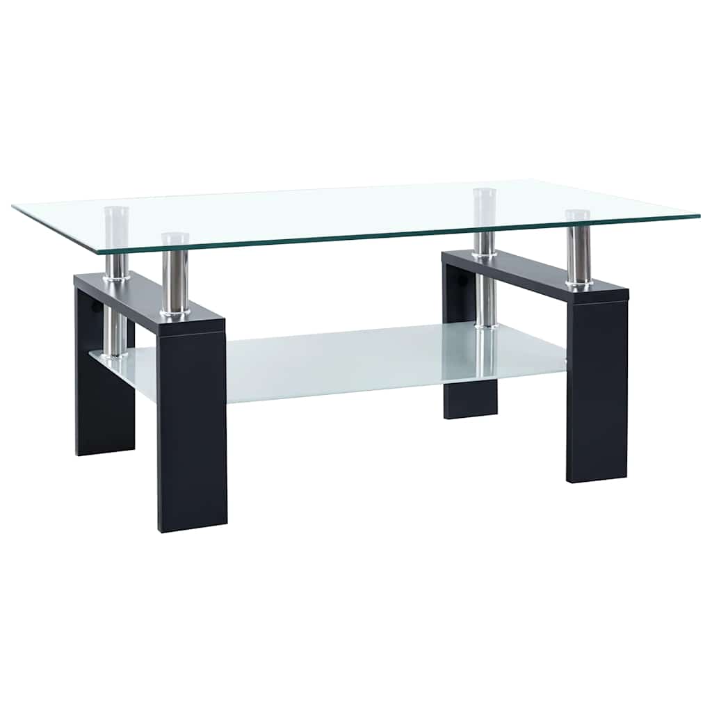 vidaXL Coffee Table Black and Transparent 37.4x21.7x15.7 Tempered Glass