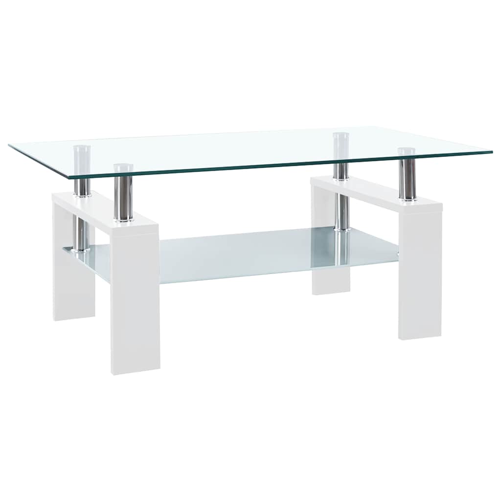 vidaXL Coffee Table White and Transparent 37.4x21.7x15.7 Tempered Glass