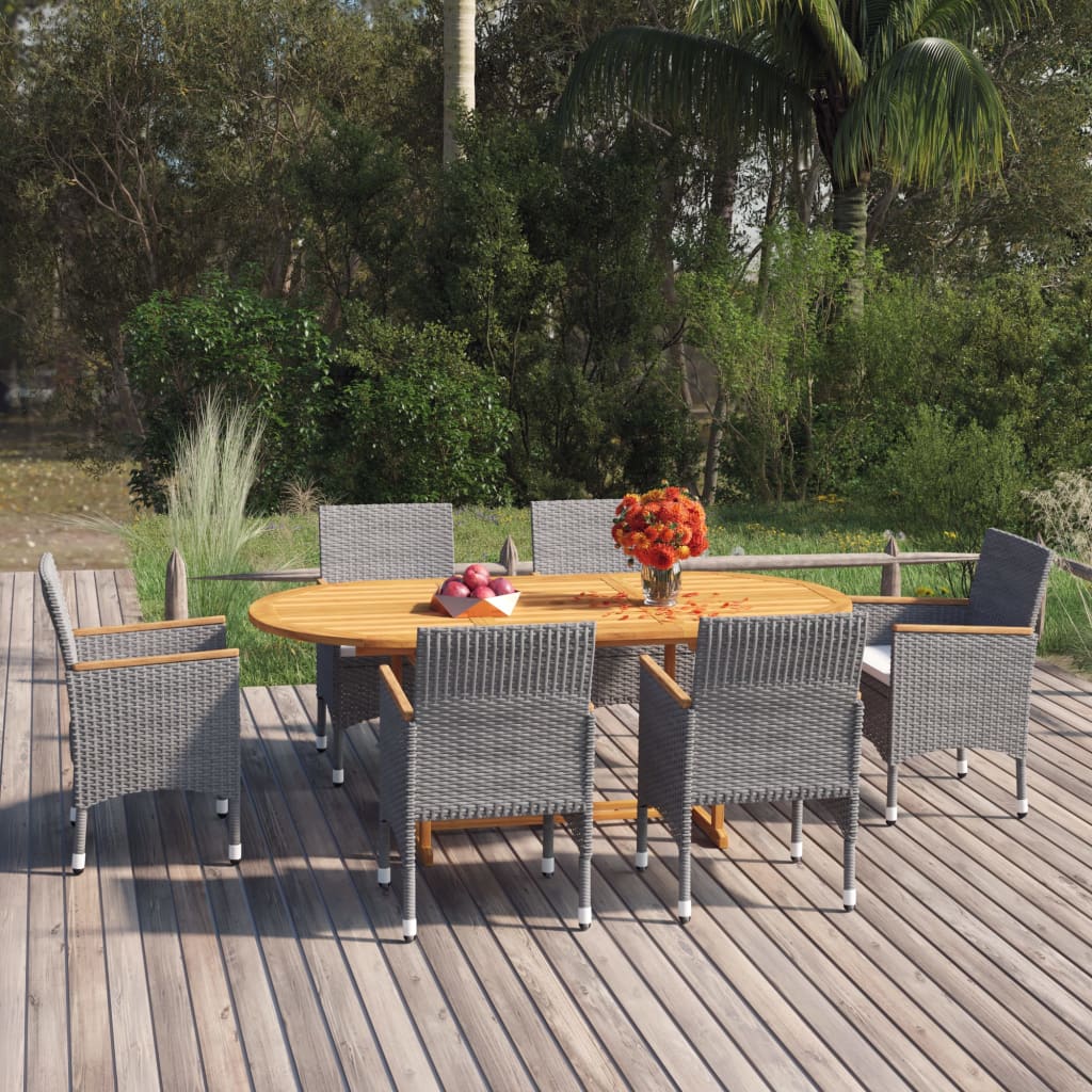 vidaXL 7 Piece Patio Dining Set Poly Rattan Gray