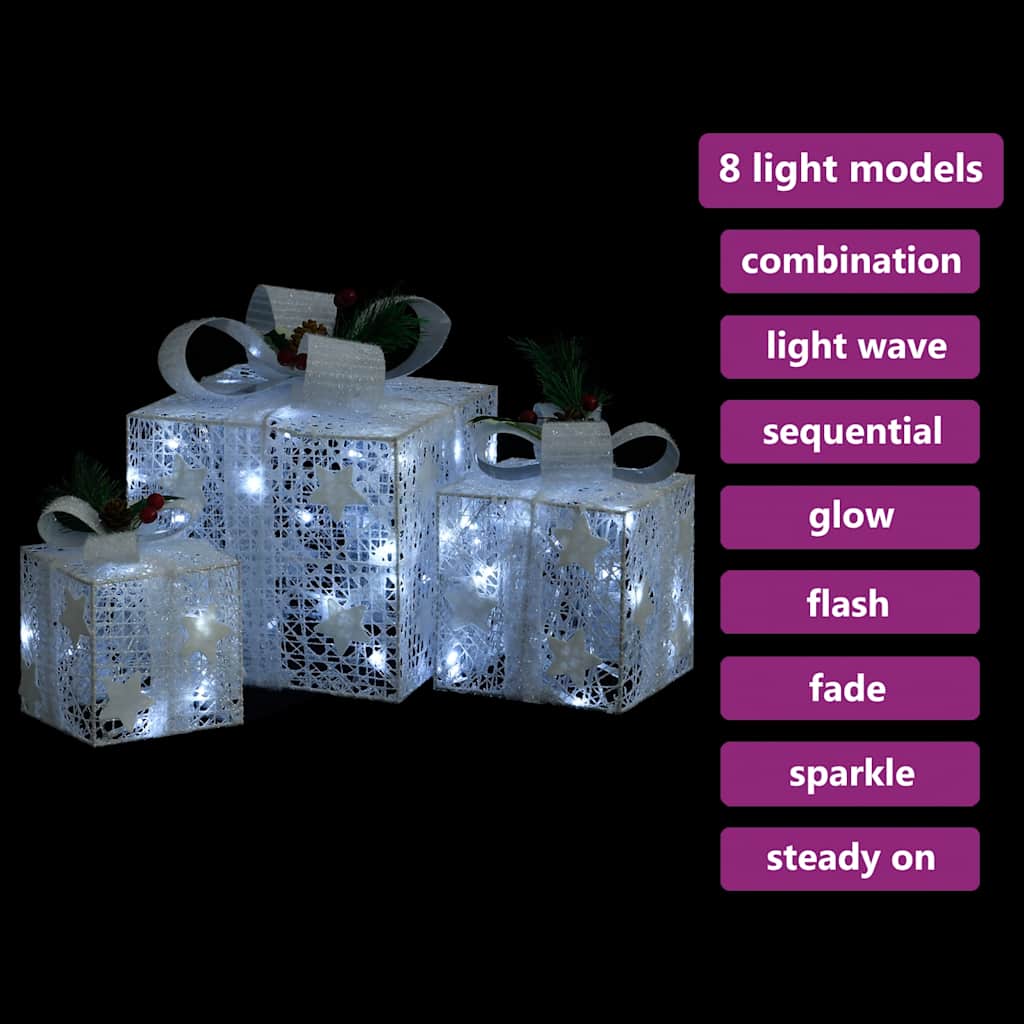 Vidaxl Decorative Christmas Gift Boxes 3 Pcs Silver Outdoor Indoor