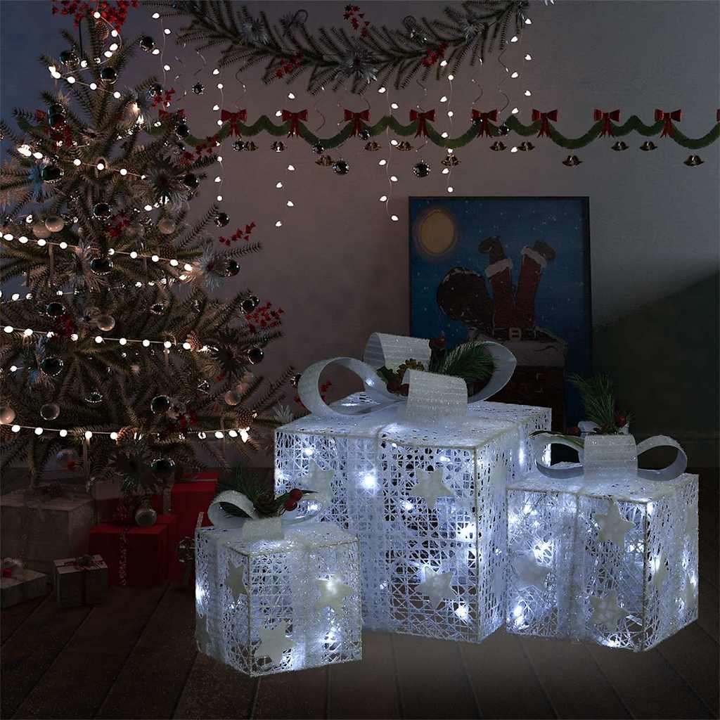 Vidaxl Decorative Christmas Gift Boxes 3 Pcs Silver Outdoor Indoor