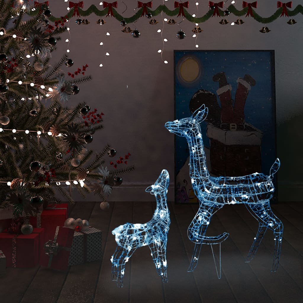 Vidaxl Acrylic Reindeer Family Christmas Decoration - Cold White Led Lighting - Indoor/Outdoor Compatible - 160 Led Lights - Usb Powered - Two Reindeer Included