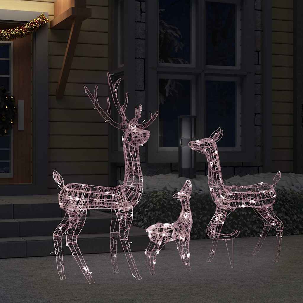 Vidaxl Warm White Led Acrylic Reindeer Family Christmas Decoration With 8 Lighting Effects, Indoor And Outdoor Use