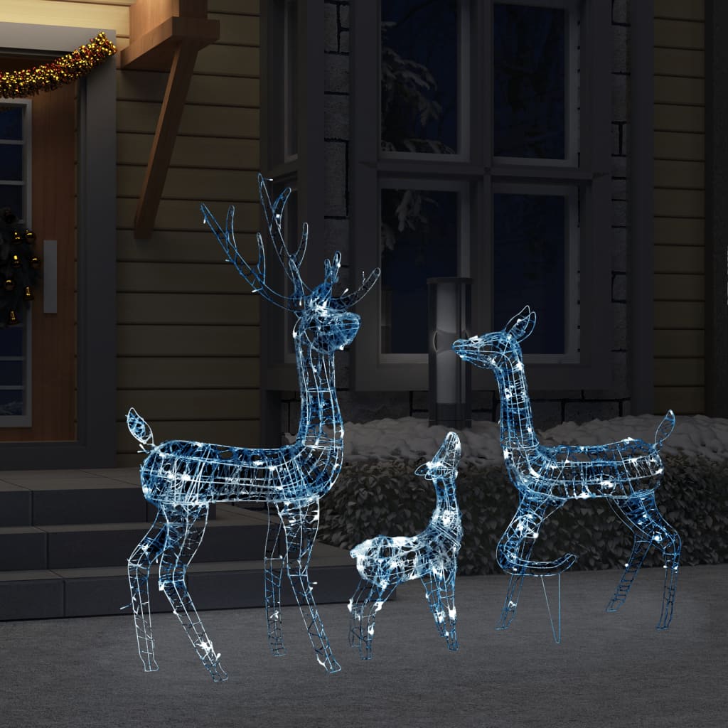 Vidaxl Acrylic Reindeer Family Christmas Decoration With 300 Led Lights - Cold White - Indoor/Outdoor - 8 Lighting Modes - Set Of Three