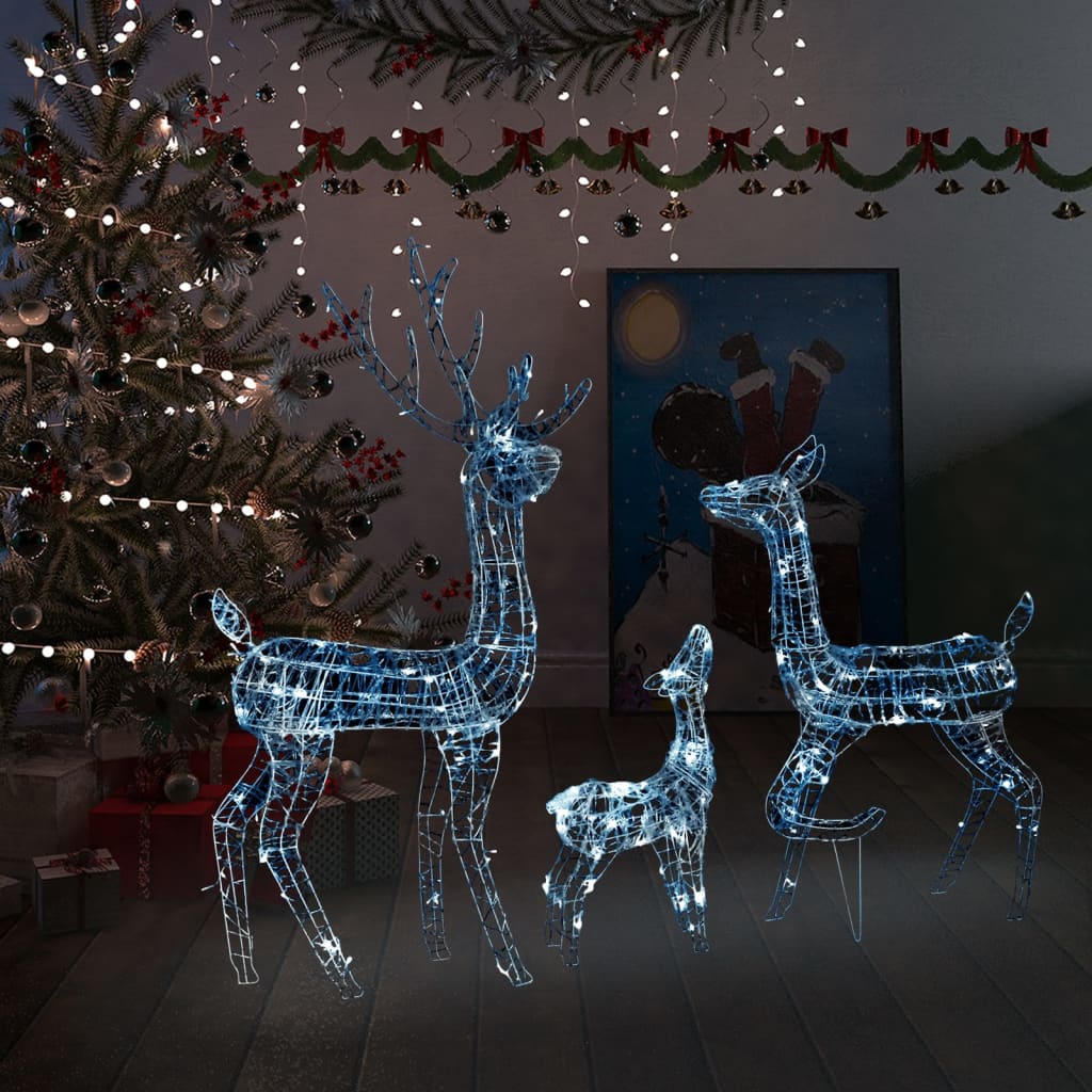 Vidaxl Acrylic Reindeer Family Christmas Decoration With 300 Led Lights - Cold White - Indoor/Outdoor - 8 Lighting Modes - Set Of Three