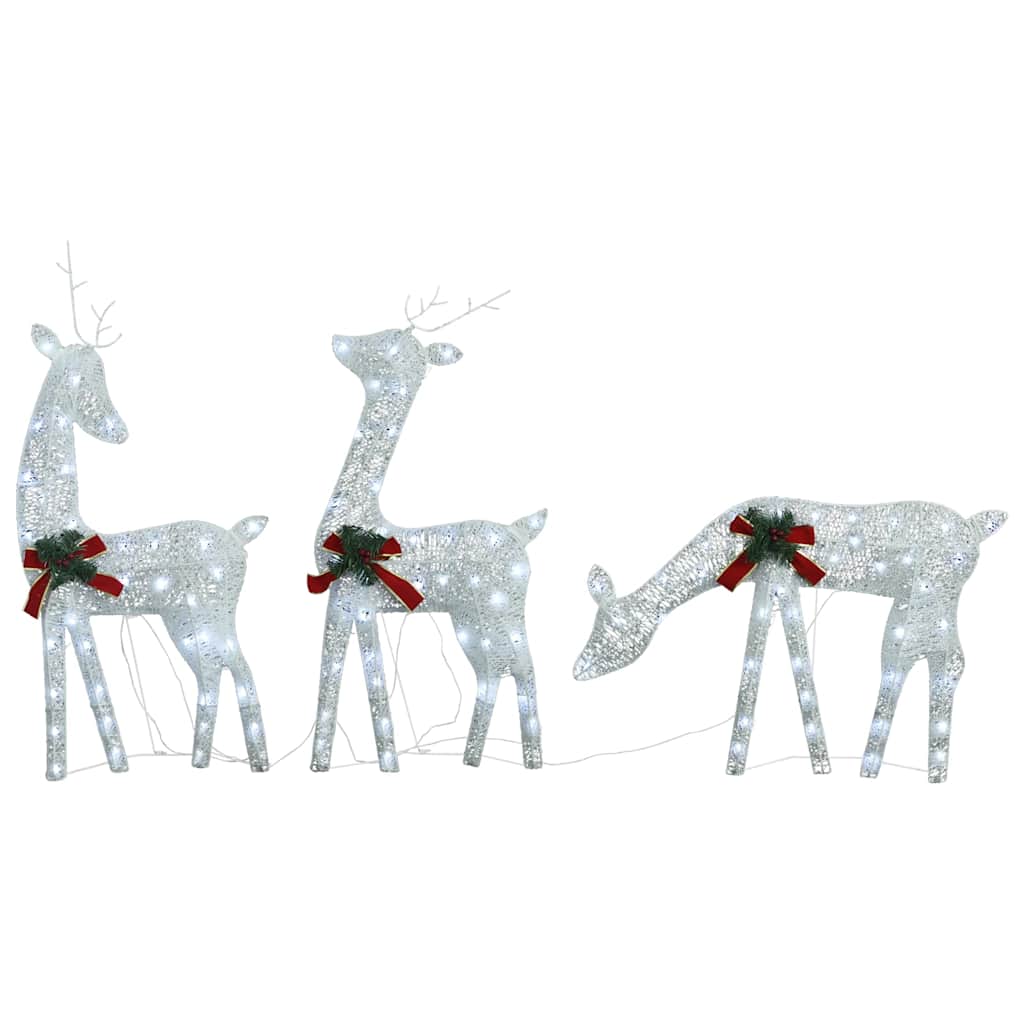 Vidaxl Lighted Christmas Reindeer Family Decor With 90 Leds, White Mesh Design & Red Bow Decorative Accent For Outdoor Display