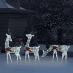 Vidaxl Lighted Christmas Reindeer Family Decor With 90 Leds, White Mesh Design & Red Bow Decorative Accent For Outdoor Display