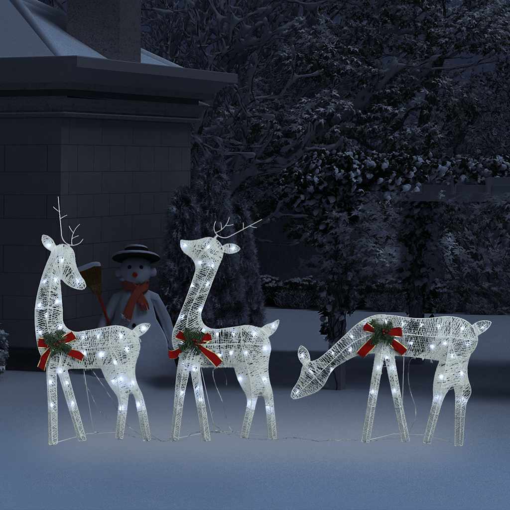 Vidaxl Lighted Christmas Reindeer Family Decor With 90 Leds, White Mesh Design & Red Bow Decorative Accent For Outdoor Display