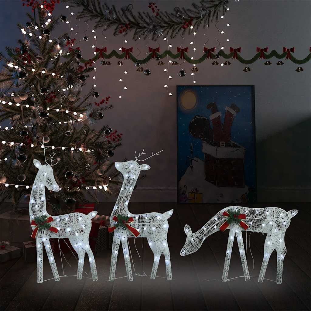 Vidaxl Lighted Christmas Reindeer Family Decor With 90 Leds, White Mesh Design & Red Bow Decorative Accent For Outdoor Display