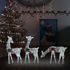 Vidaxl Lighted Christmas Reindeer Family Decor With 90 Leds, White Mesh Design & Red Bow Decorative Accent For Outdoor Display