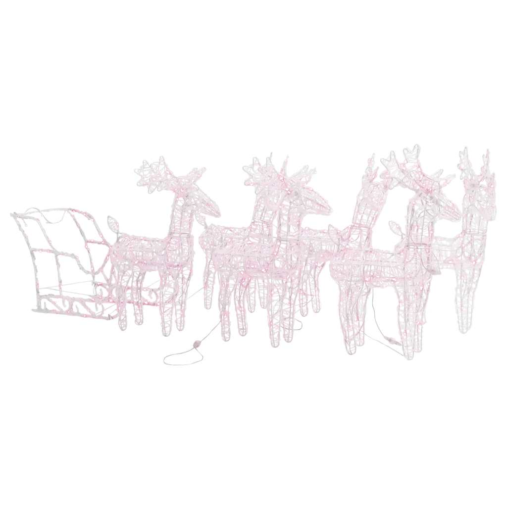 Vidaxl Warm White Led Light Reindeer & Sleigh Christmas Decoration, Acrylic & Steel Construction, Weather Resistant, 4 Reindeers, Outdoor And Indoor Use, 8 Different Lighting Effects - 110.2"X11"X...