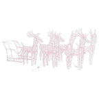 Vidaxl Warm White Led Light Reindeer & Sleigh Christmas Decoration, Acrylic & Steel Construction, Weather Resistant, 4 Reindeers, Outdoor And Indoor Use, 8 Different Lighting Effects - 110.2"X11"X...