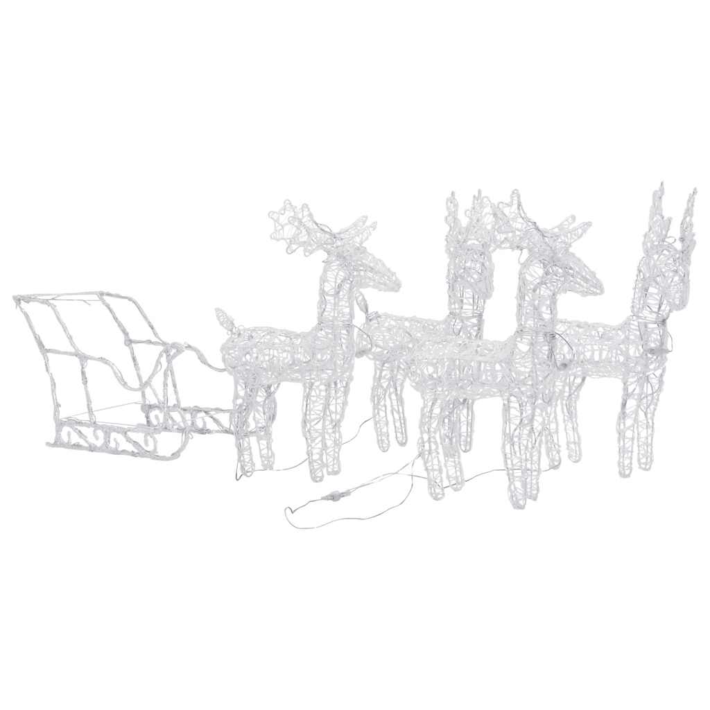 Vidaxl Warm White Led Light Reindeer & Sleigh Christmas Decoration, Acrylic & Steel Construction, Weather Resistant, 4 Reindeers, Outdoor And Indoor Use, 8 Different Lighting Effects - 110.2"X11"X...